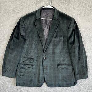 Ralph Lauren Velvet Velour‎ Blazer Sport Coat Mens 50R Green Black Plaid Smokey